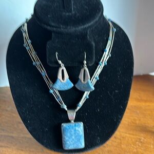 Mine Finds by Jay King 5 strand liquid silver w/denim lapis & drop earrings set